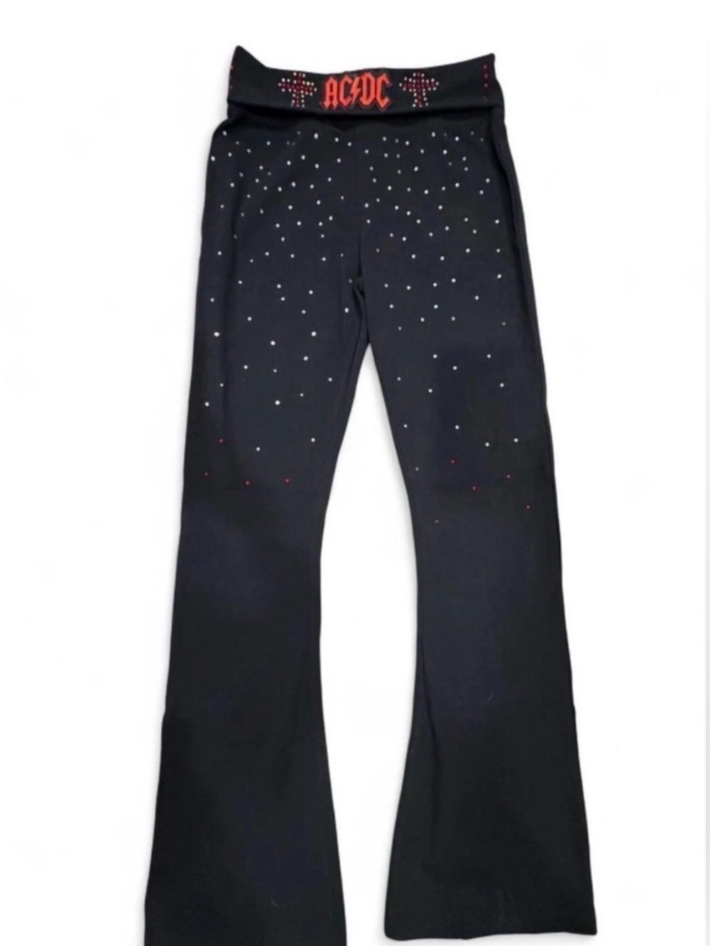 AC/DC Black Flare Pants with Red Logo and Silver Studs